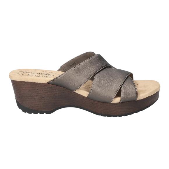 Easy Street Women's Ren Slip Resistant Slip On Wedge Sandals Pewter Size 7 W - Picture 2 of 5
